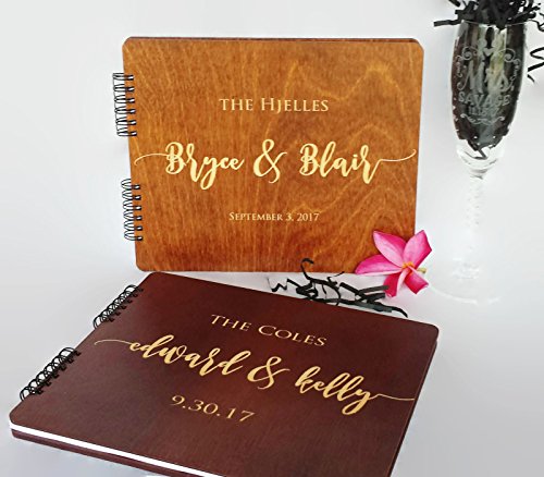 Wooden Wedding Guest Book (8.5"X 7" Mahogany Stain) Personalized Wood Rustic Charm Engraved For Bride And Groom Vintage Monogrammed Unique Anniversary Bridal Guest Registry Guestbook Made In Usa #TOP2