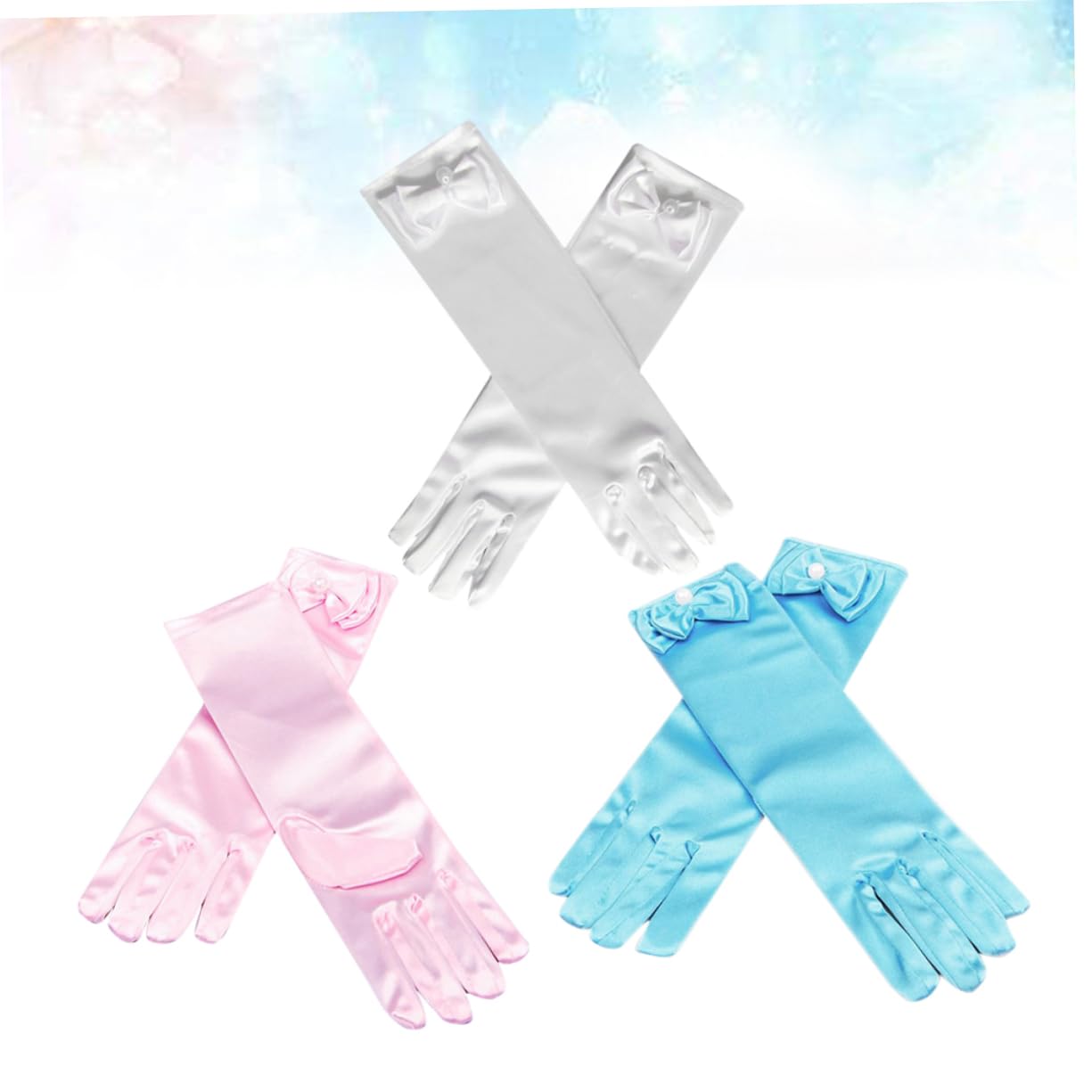 LIFKOME Girls White Satin Gloves 3 Pairs Set for Dress up Mermaid Princess Kids Party Wedding Flower Girl No Easy Deformation