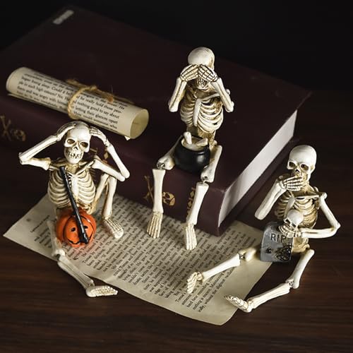 Set de 3 estatuas esqueleto decorativas de resina miniatura 6