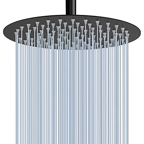 Voolan Duschkopf an der Decke, 30 cm, runder Duschkopf mit hohem Druck, aus Edelstahl 304, für eine komfortable Dusche mit niedrigem Wasserdruck, Installation an Wand oder Decke (schwarz)