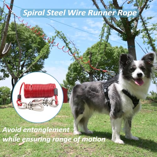 100FT Dog Run for Yard Heavy Duty with 10FT Tie Out Cable, Outdoor Leash Trolley System for Large Dog to 300Lbs - Image 4