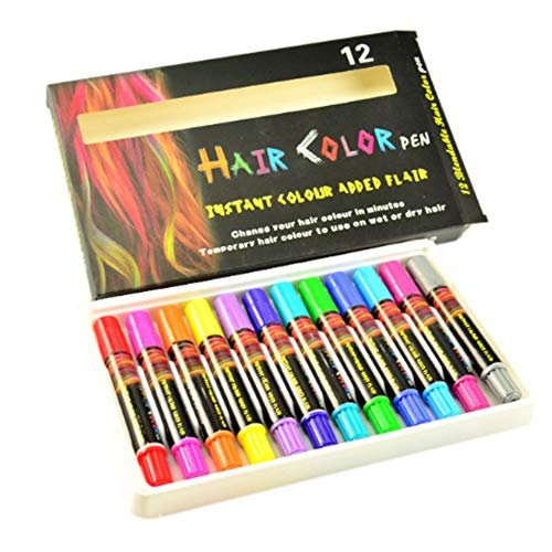 Auch Hair Chalk Pens Gift Set for Kids Colorful Temporary,Makeup Kit for Kids & All Ages and Pets, Great Prop for Parties, Cosplay,Festivals,12 Colors