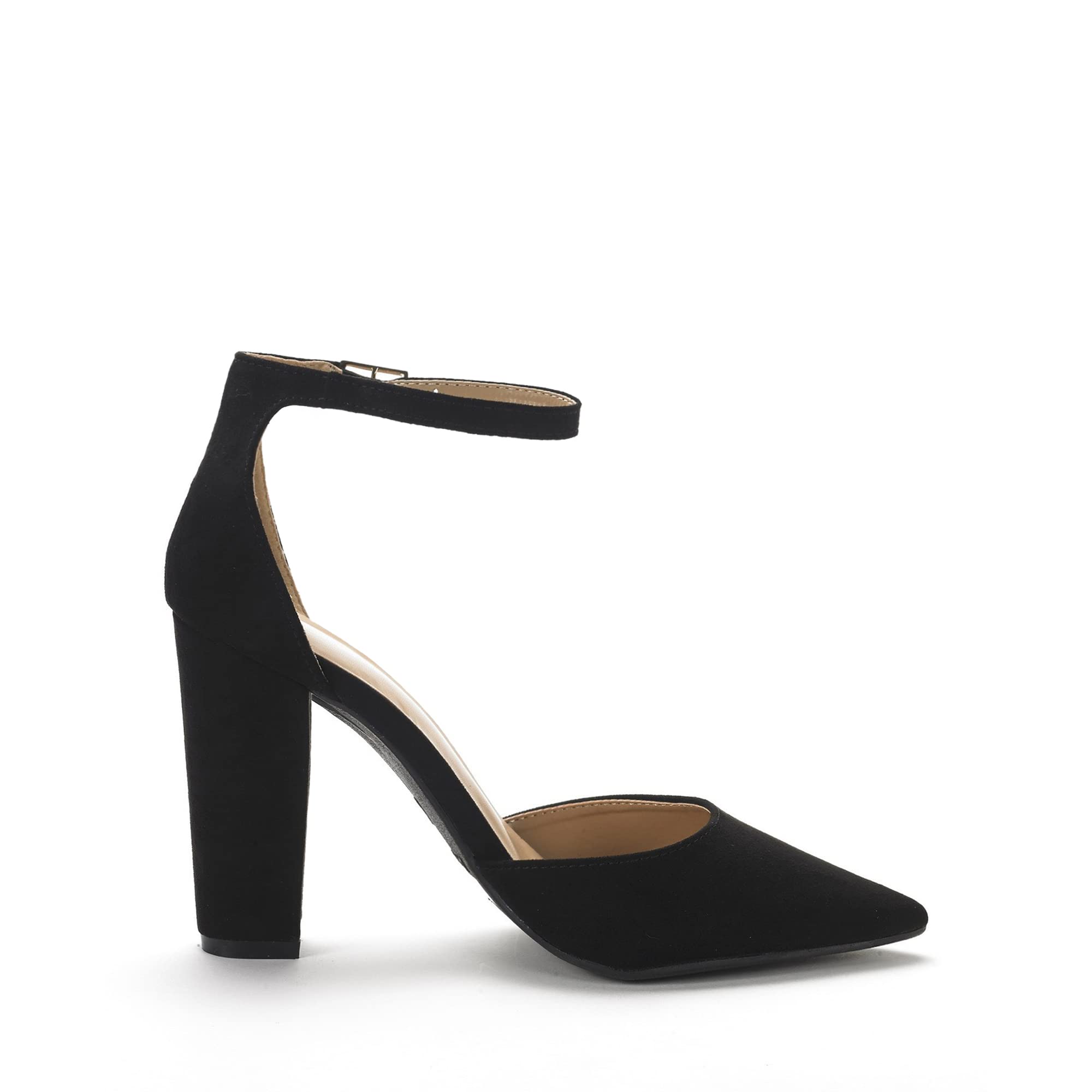 DREAM PAIRS Damen Coco High Heels Chunky Block Pumps Spitzeschuh Geschlossene Zehen Knöchelriemen