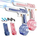 Pistolet à Eau Électrique 2 Pack, Pistolet à Eau Rechargeable avec LED, Capacité 434+58ml, Pistolet à Eau Puissant Automatique, Portée de 8 10M, Jouet d'Été pour Enfants et Adultes, Piscine, Plage
