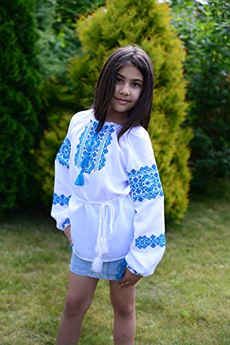 Teenager Girl's Embroidered Ukrainian Folk Blouse with Belt (Height 134-164)3