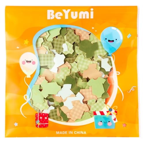 Image of BeYumi Baby Shower Table Confetti - 300Pcs Brown Green Short-Sleeve Bodysuits Table Confetti Decorations Plaid Baby Outfit Scatter Paper Decor for Baby Shower Gender Reveal Birthday Party Supplies