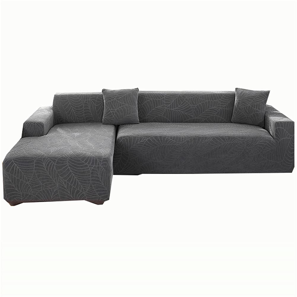 Stretch Sofa Cover L Shape Waterproof, Sectional Sofa Slipcover Anti-slip, Corner Armchair Couch Cover Chaise Lounge Furniture Protector (Dark gray,3-Seater & 3-Seater)