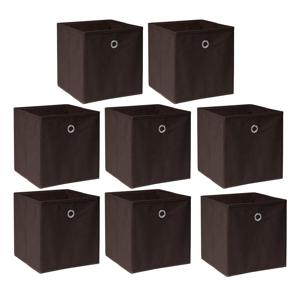 BonChoice Foldable Storage Cubes Boxes for Home Organization, Eyelet Non-Woven Fabric Wardrobe Cabinet Chest Bin Organizer Basket for Clothes Bedding Toys Towels, Collapsible & Durable (8, Coffee)