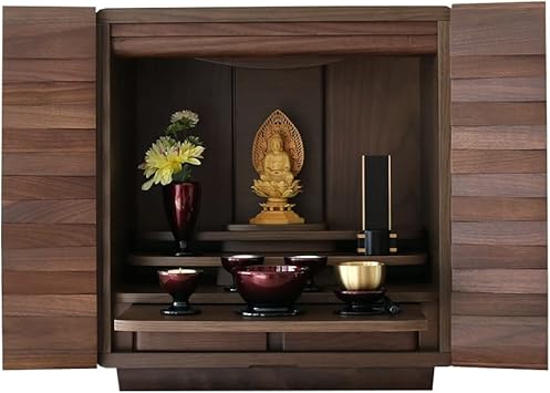 Amazon 小型仏壇 17号 ミニ仏壇 ウォールナット 無垢 おしゃれ 上置き 仏壇 小さい ミニ 小型 Ledライト ライト付き 小さな コンパクト モダン リビング マンション 天然木 木製 ブラウン インテリア 洋室 和室 ミニサイズ お仏壇 仏壇 オンライン通販