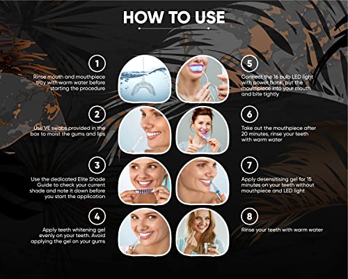 Elite Professional LED Tanden Whitening Kit - Gevoeligheidsvrij Emaille Veilig - Niet Peroxide & Veganistisch - Tandartsformule - Snel Tanden Bleken - 3 x Tanden Whitening Gel - Tot 6 Schaduw Tanden - Image 4
