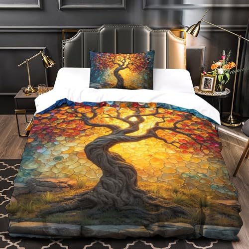 Set de Housse de Couette Arbre de Vie 3D Microfibre Super Douce 135x200 - 4