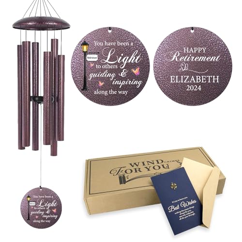 Image of ASTARIN Happy Retirement Gifts Wind Chimes, Personalized 30 inch Wind Chime for Teacher Coworkers Boss, Personalized Retire Gifts Deep Tone Windchime