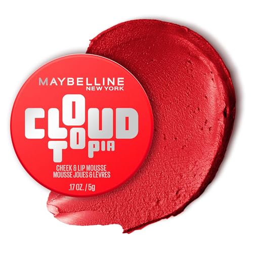 Maybelline Cloudtopia Blush for Cheeks and Lip Mousse Ultra-Vivid Pigmented Formula for Up to 14HR of Blush and Lip Makeup Color Divine Crimson 1 Count
