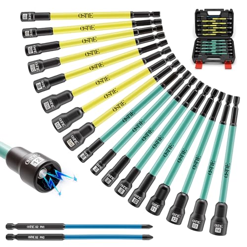 OSTTE 19PCS Magnetic Nut Driver Set, 6 Inch Extra Long Nut Driver Set for Impact Drill, Metric & SAE Screwdriver Bits 1/4'Hex Shank, Durable for DIY Projects