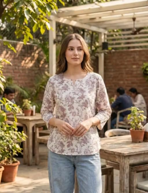 Image of Floral Printed Kurta, Full Sleeve