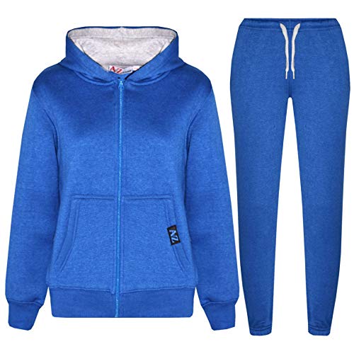 Plain Tracksuit Royal Blue & Grey Contrast Hoodie with Joggers Jogging Pants Activewear Set Unisex Girls Boys