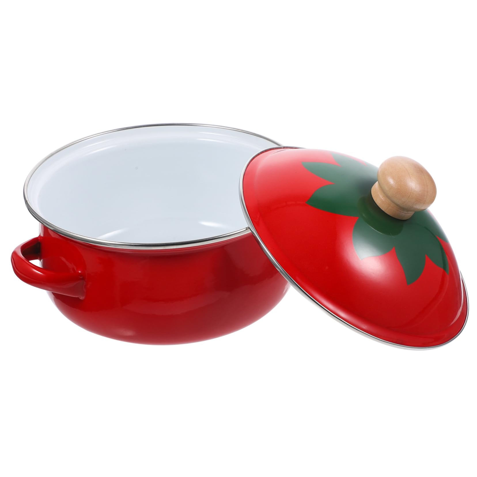 LABRIMP Enamel Soup Pot with Lid Enameled Cooking Pot for Noodles Ramen and Soup Easy to with Induction and Gas Cookers Random Style