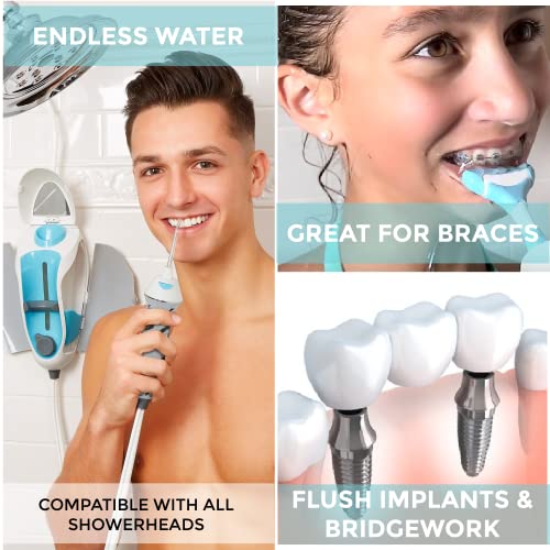 Water Flosser in The Shower, Cleans Teeth,Gums, Braces, Dental Care for 2, Water Picks, Flossing Toothbrushes, Unique Gum Massagers, Remarkable, Durable,ToothShower Shower Flosser