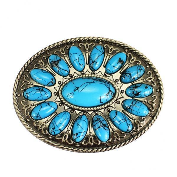 MERISHOPP 2xCowboy Turquoise Bohemia Belt Buckle Werstern Indian Cowgirl Stone Buckles-picture-2