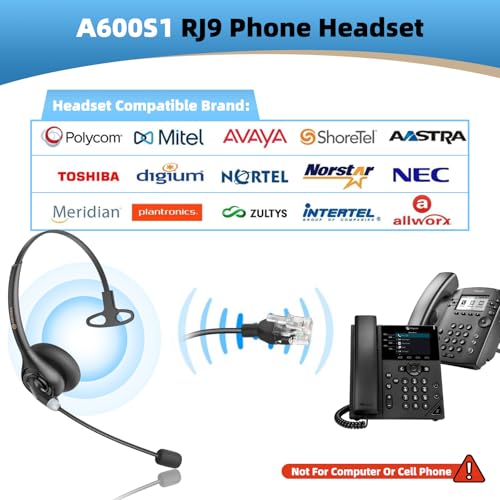 Image of Arama Phone Headset RJ9 with Microphone Noise Cancelling, Telephone Headset Compatible with Polycom Mitel Shoretel Plantronics Fanvil Alcatel-Lucent HUWEI NEC Siemens Aastra Landline Phones