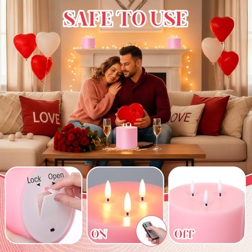 Image of Retisee 1 Pack Pink Extra Large Flameless Candles 6 inchx6 inch Remote Control