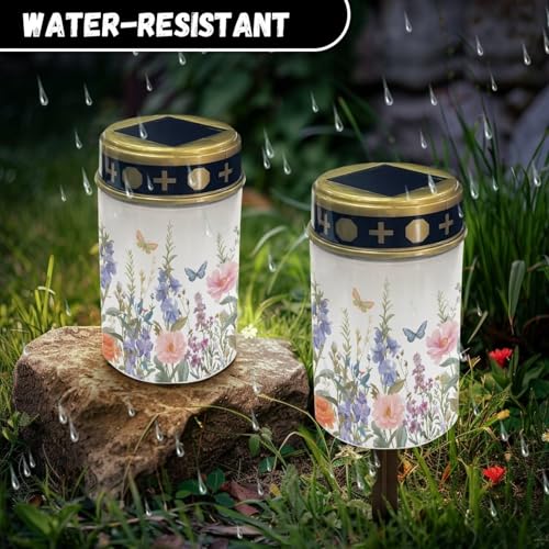 Image of Colorful Floral Solar Grave Lights for Cemetery Flameless Solar Powered Light for Prayer Waterproof Cemetery Solar Lights for Grave Cemetery Decor Candle Lamp