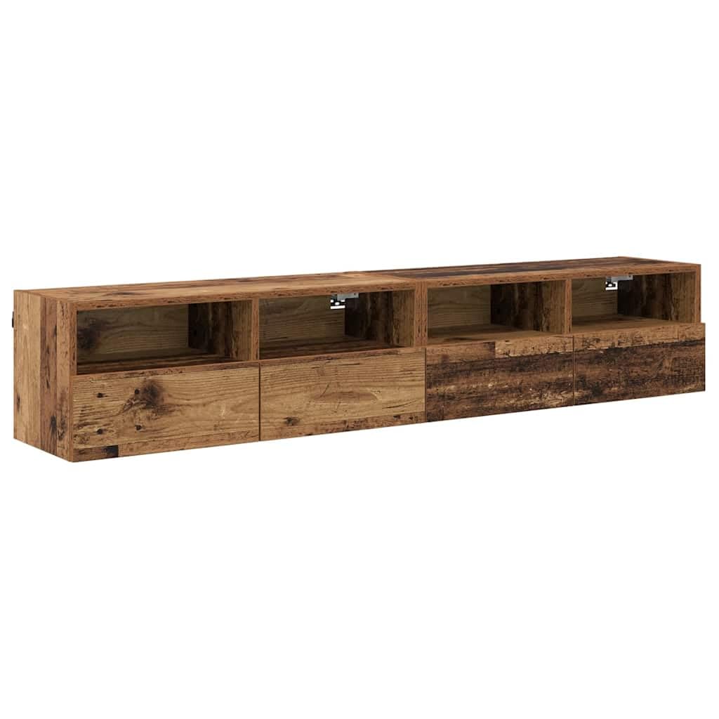 Regały ścienne pod telewizor, zestaw 2 sztuk, wygląd starego drewna, 80 x 30 x 30 cm, materiał drewnopochodny, pływające, do elektroniki i akcesoriów, nowoczesne wzornictwo, zajmujący mało