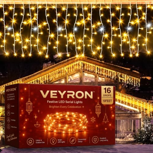 Durga Puja: Traditional vs Contemporary Decor 62 VEYRON Icicle Lights 16 Drops, 10 feet Raindrop Curtain String Li...