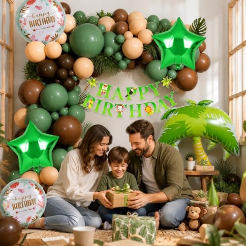Image of Jungle Theme Birthday Decoration Kit for Kids Party, Pack of 51 Jungle Safari Balloons Set with Happy Birthday Banner, Animal Balloons for Boys Girls Party Decor