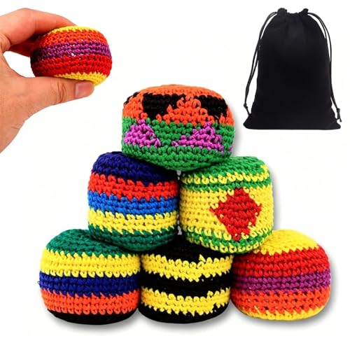 6 Pack Knitted Footbags, 2026 New Hand-Sewn Crochet Foot Bags, Professional Juggling Balls for Adults & Beginners, Outdoor Party Game (6 Pcs)