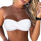 Hilor Women's Strapless Bikini Swimsuits Bandeau Bathing Suits Halter Push Up Swimwear Sexy Swim Tops White 16