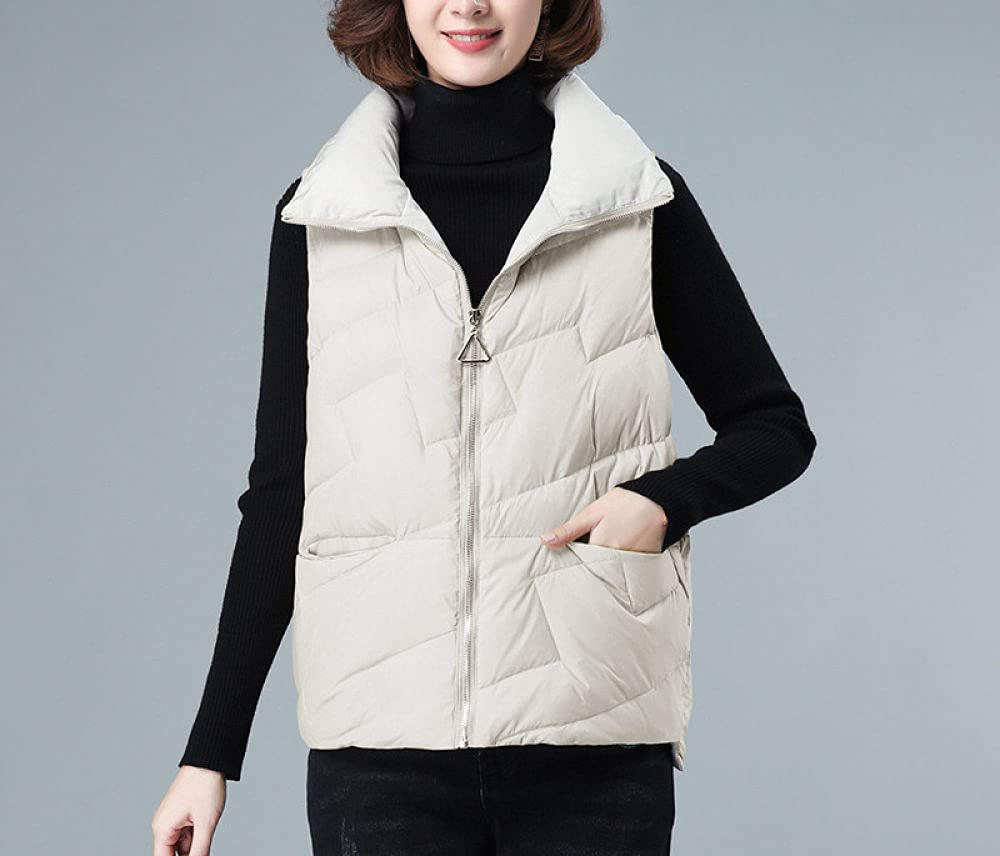 Piumino Senza Maniche, Women'S Down Gilet Beige Transition Vest Short Lapel Winter Sleeveless Jacket Quilted Vest Elegant Warm Zipper Vest Women Winter Puffer Vest Office Homepiumino Senza Maniche,