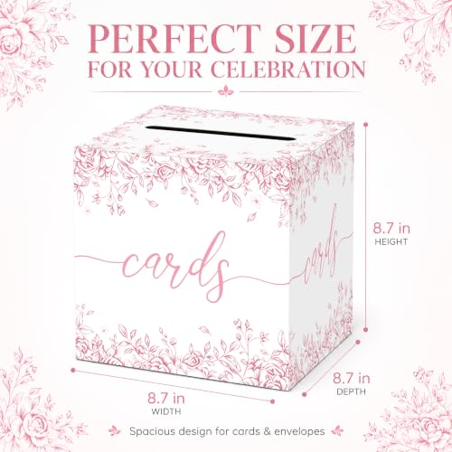 Image of Pink Floral Wedding Card Box with Slot for Baby Shower and Birthday