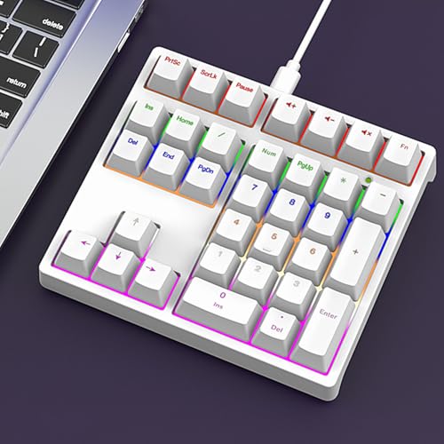 Image of VBESTLIFE Mechanical Numpad, 34Keys Mini Type C Numeric Keypad, RGB Backlight, PBT Keycaps Rechargeable Number Keypad for PC (White)