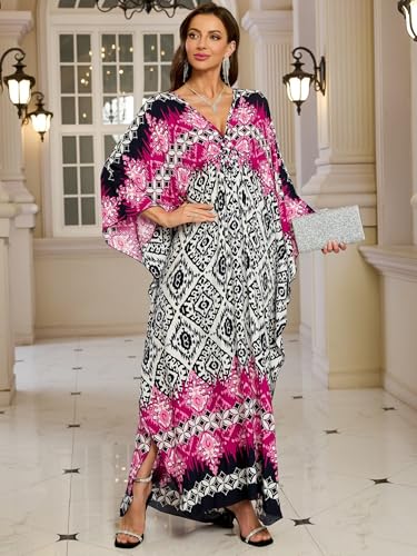 Image of KEYLORTING Plus Size Kaftan Dress Women, African Moo Moo Print Caftan, Batwing Dress, Beach Cover Up for Party and Loungewear