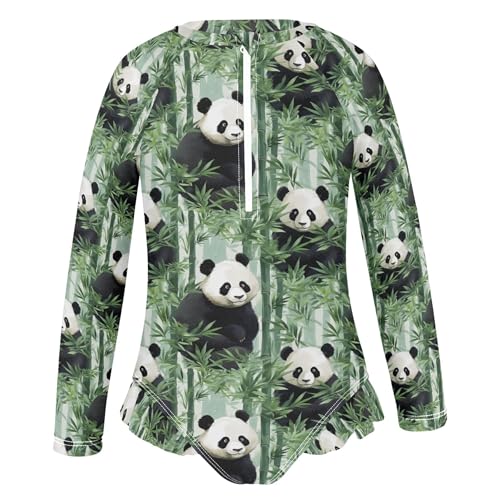 Panda Animal Bamboo Girls Long Sleeve Rashguard Swimsuit UV Protection One-Piece Swimwear Bathing Suit B04027612
