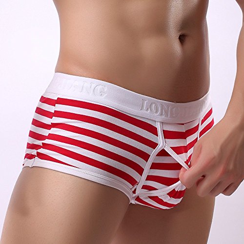 Generic New Men's Cotton Stripe Casual Boxer Briefs,Elastic Waistband Sexy Bulge Enhancing Adjustable Multiway Underwear3