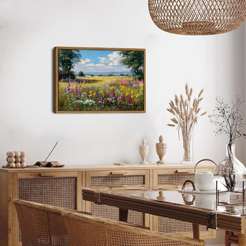 Image of Wildflower Landscape Wall Art Flower Meadow Wall Decor Abstract Flowers Pictures Wall Decor Vintage Farmhouse Flower Field Canvas Prints Cottagecore Artwork for Bedroom Bathroom Home Decoration 16x24 inch