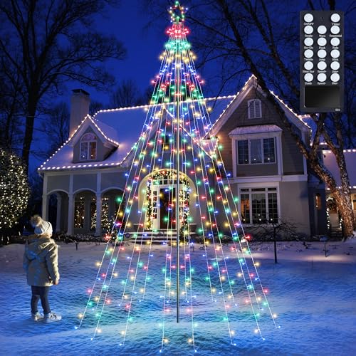 Flacchi Christmas Outdoor Star String Lights - Pole Set with Remote Multiple Lighting Modes Timer and Waterproof Feature (Multicolor 10FT/404LED)