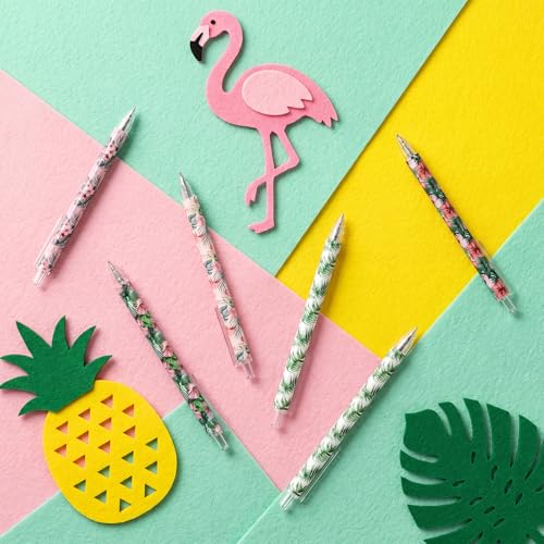 Image of Jetec 60 Pcs Flamingos Pens Bulk Summer Tropical Flamingos Party Favors Retractable Office Supplies Gift for Student Teacher Writing Journal Planning Notepad Desk Decor for Coworker Staff Birthday