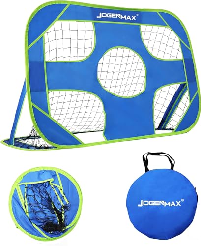 Image of JOGENMAX Soccer Goals for Backyard, 2-in-1 Pop-up Soccer Net, 47"x30" Portable Soccer Training Equipment, Toddler Kids Soccer Goal Set