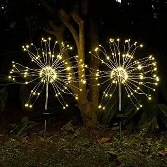 Ritmo 2pcs Garden Light Solar Fireworks Lights Waterproof Starburst Fairy Light Auto ON/Off Copper Wire Twinkling Stake Light for Patio Yard Flowerbed