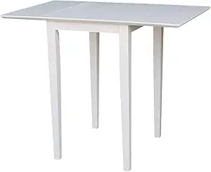 IC International Concepts, Solid Wood Small Drop Leaf Dining Table, Solid Real Wood, Sturdy Parawood, White