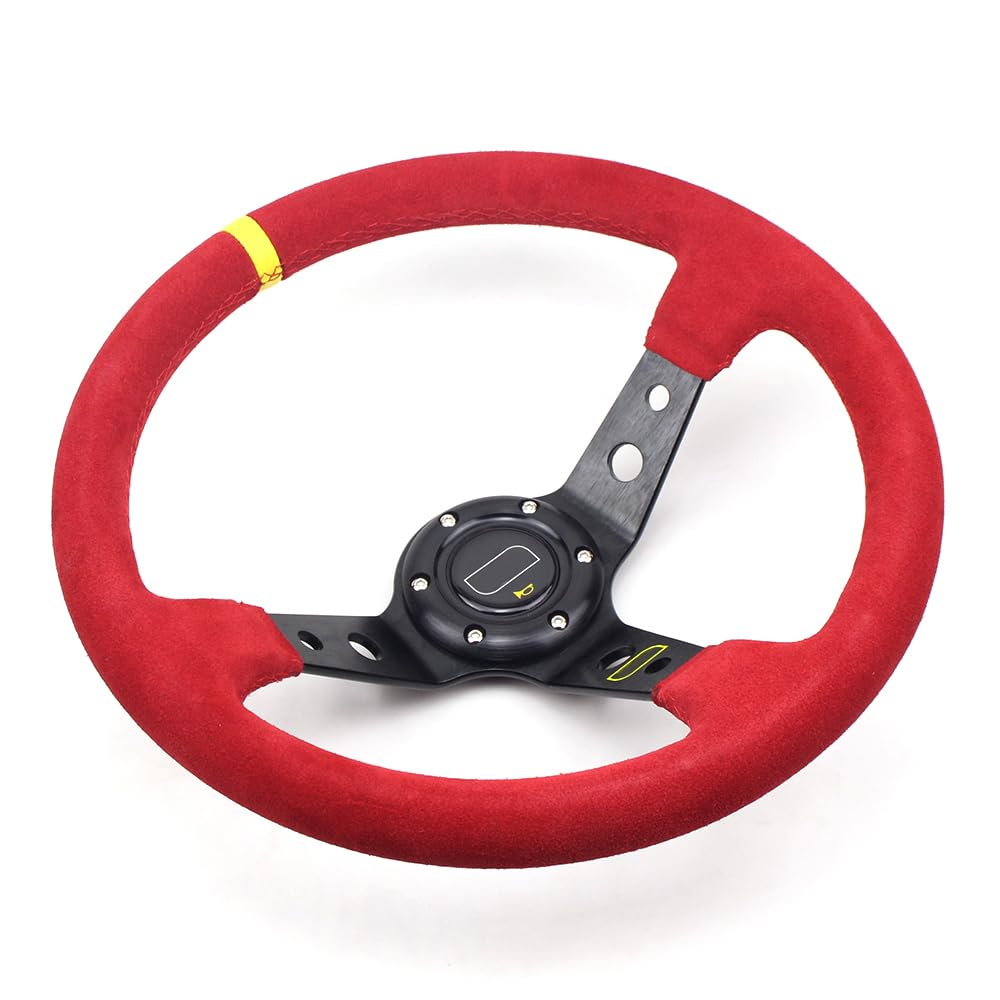 Volante Desplazado,Volante Coche 14 pulgadas rojas profundas Universal Racing Car Rally Rally Sport Sport Wheel