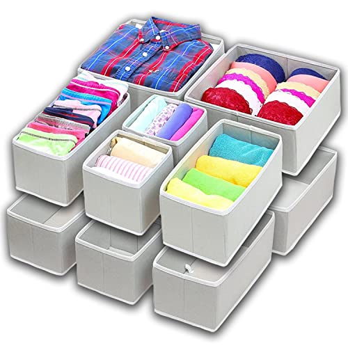 12 Pack Underwear Drawer Organizers Divider,Foldable Cloth Storage Box,Fabric Baskets Bins Containers Divider,Closet Drawer Organizer for Baby Clothes Underwear Bras Socks Lingerie Clothing,Belts