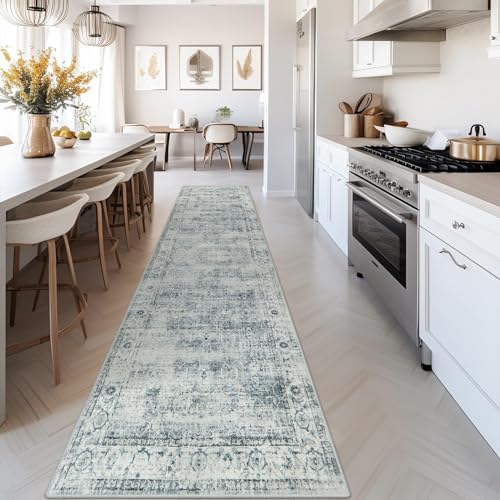 Morebes Vintage 2X10 Runner Rug For Hallway Non Slip,Washable Long Kitchen Rugs Runners,Soft Distressed Non-Shedding Carpet Runner Rug For Entryway Indoor Foyer Playroom,Blue-Gray thumb #6