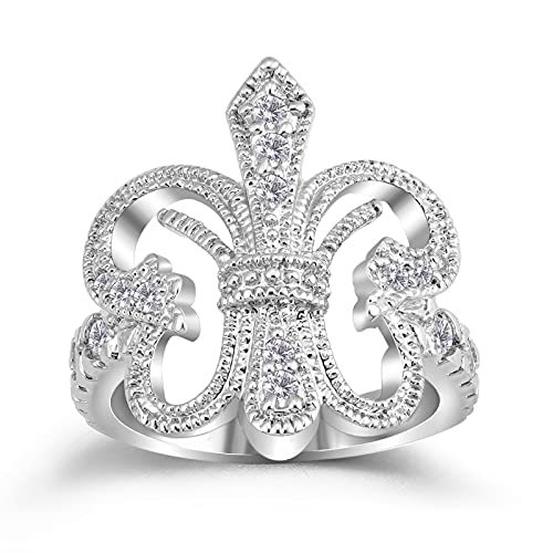 Cubic Zirconia Princess Crown Wedding CZ Band Eternity Ring