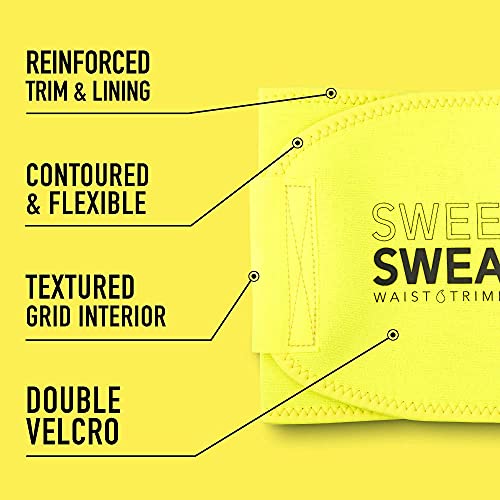 Image of Sports Research Sweet Sweat Waist Trimmer (Core Series) - Premium Sweat Enhancing Fitness Band for Women & Men - Neon Yellow, Large