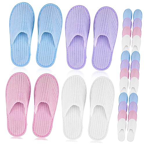 TOVINANNA 12 Pairs Disposable House Shoes for Guests Nonslip Spa Slippers Comfortable Fleece Slippers for Hotels Travel and Home Use Each