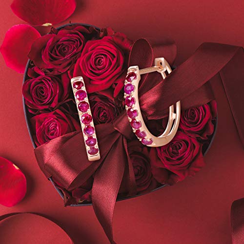 Carleen 14K Solid Rose Gold 0.57Cttw Genuine Ruby Earrings Small Huggie Hoop Earrings Fine Jewelry Birthday Gifts For Her Mom Wife Women #TOP3